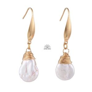Natural Baroque Keshi Pearl Dangle Earrings